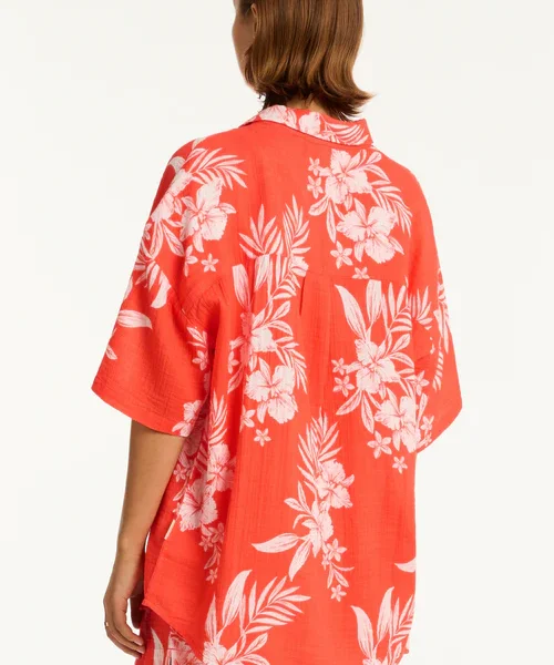 Aloha Cover Up Cotton Shirt Flame