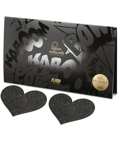 Flash Glitter Heart Pasties Black