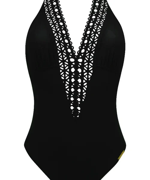 Ajourage Couture Plunge Halter Black Swimsuit