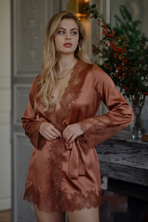 Valerie Short Silk Kimono with Lace Valerie Short Silk Kimono with Lace