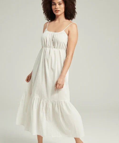 Organic Cotton Maxi Trapeze Dress in White