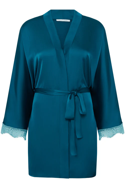 Satin Secrets Kimono Cyan Blue, Size L (UK 12-14) Satin Secrets Kimono Cyan Blue, Size L (UK 12-14)